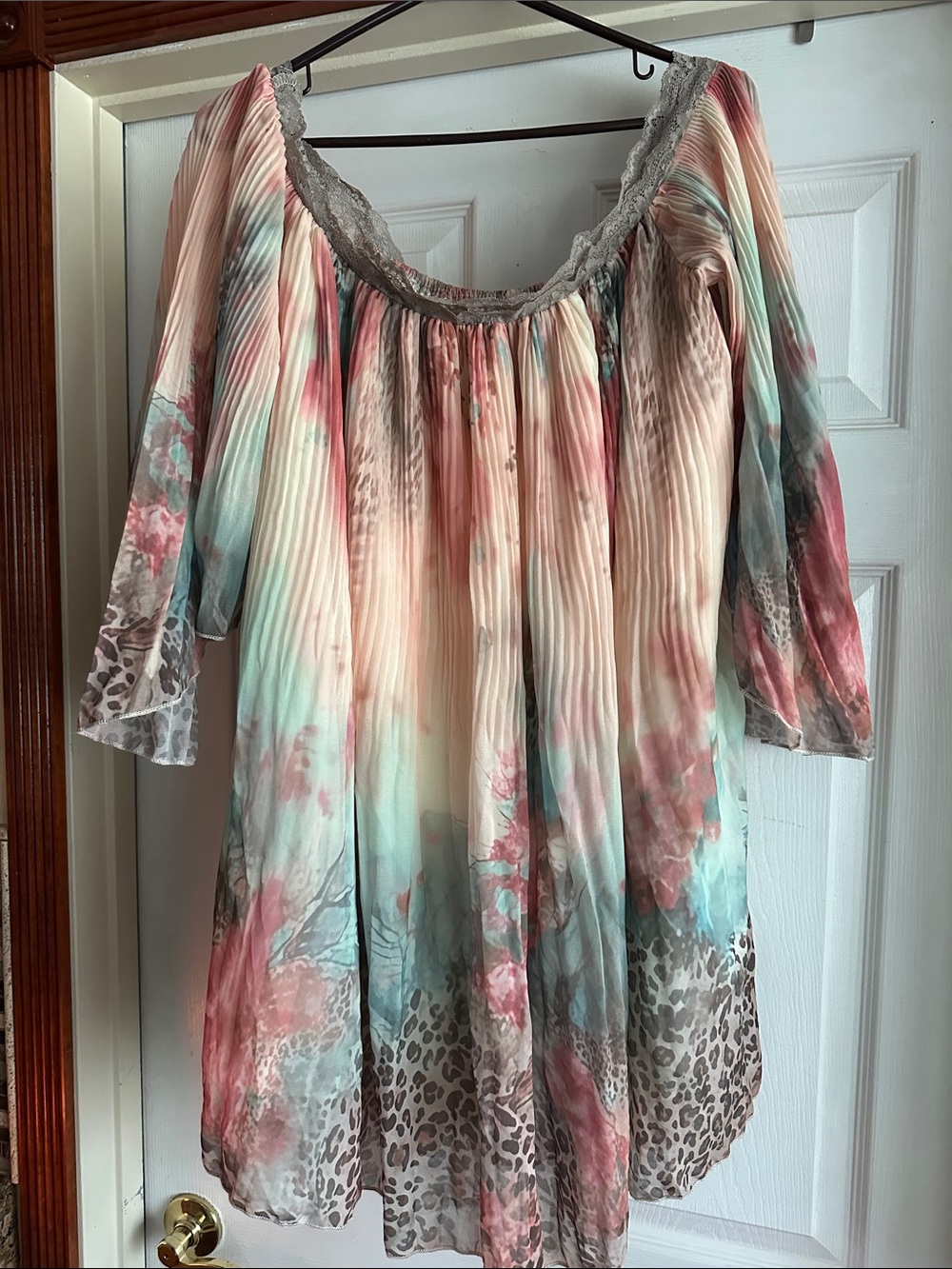 Pleated Floral Mini Dress in Pastel Pink & Aqua